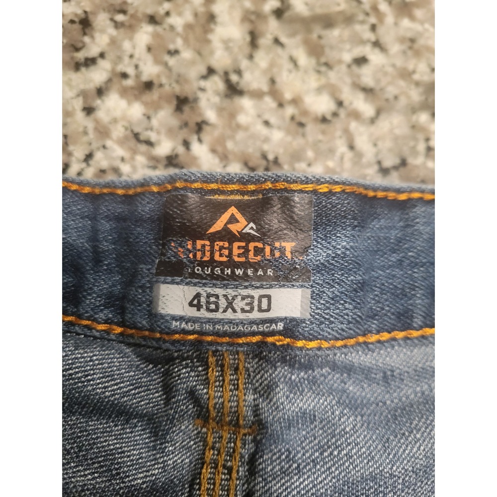 Ridgecut Toughwear Mens 46x30 Blue Denim Work Jeans Straight Leg Cotton Nylon - Picture 2 of 8